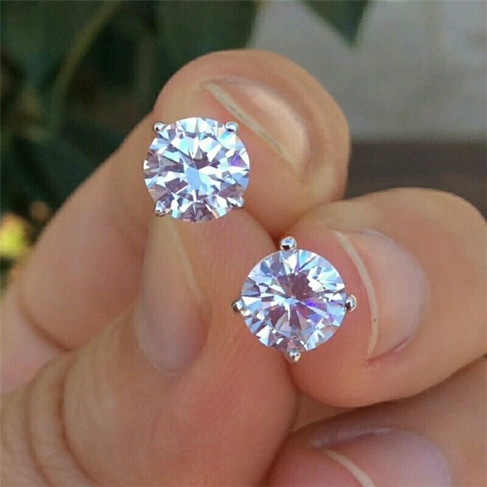 14k White Gold Diamond CZ 4.00 Carat Stud Earrings